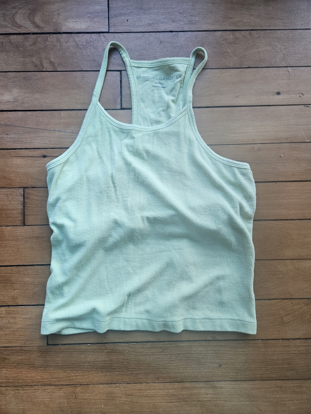 Spiritual Gangster Ribbed Cropped Tank -Lime Green-  Small Racerback